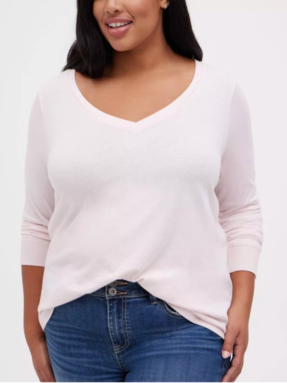 Torrid Most Loved V-Neck Long Sleeve Tee Light Pink Size 2 NWT